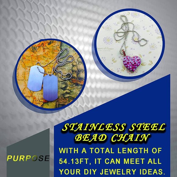 Ball Bead Chain, 55ft Stainless Steel Chain Ball Chain Necklace Bulk with 100 Pi - Picture 4 of 7